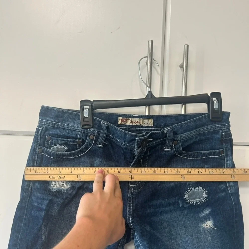 BKE Roan Distressed Denim Shorts Dark Wash Cuffed Patchwork Womens Size 29